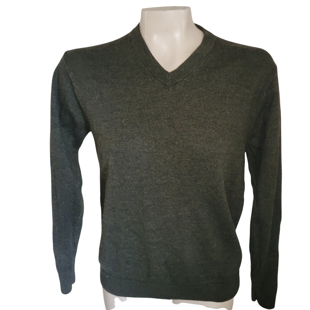 Hart Schaffner Marx Mens V Neck Merino Wool Sweater Green M Designer luxury cozy